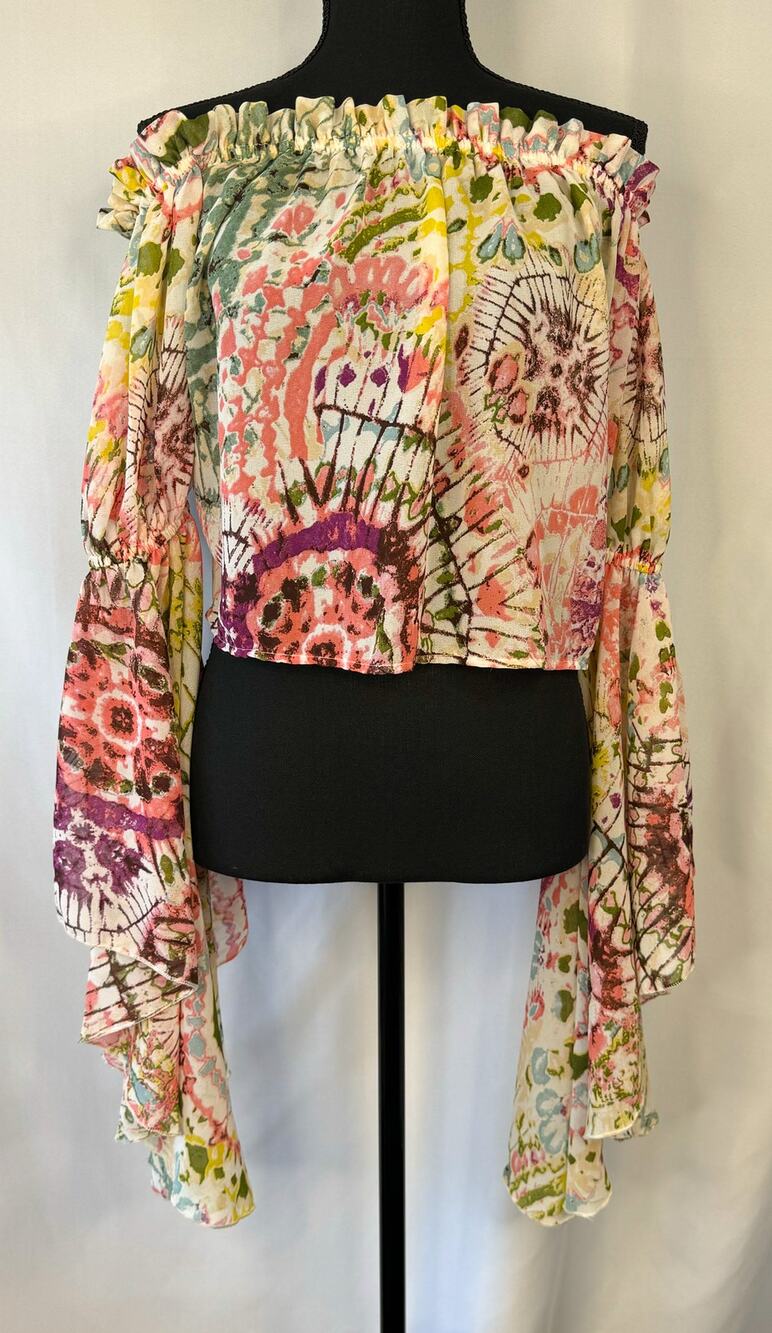 Womens Floral Tie Dye Boho Crop Top Size M Festival Artsy Concert Flirty Daring